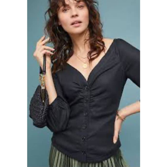 Maeve by Anthropologie Morrill Black Button Down Blouse sz 2 NWOT - Picture 2 of 9